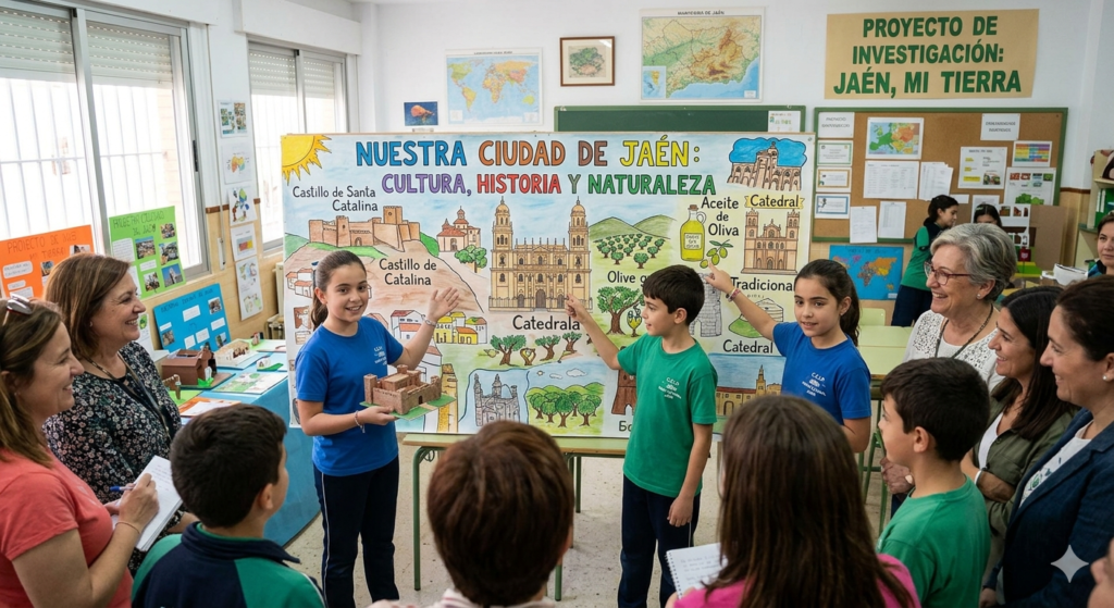 Alumnado de Primaria presentando el producto final de su proyecto educativo ante una audiencia real
