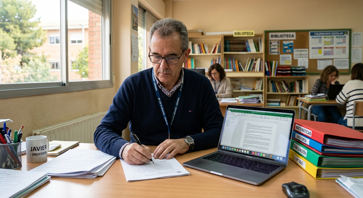 Docente revisando la normativa RGPD de protección de datos en centros educativos españoles