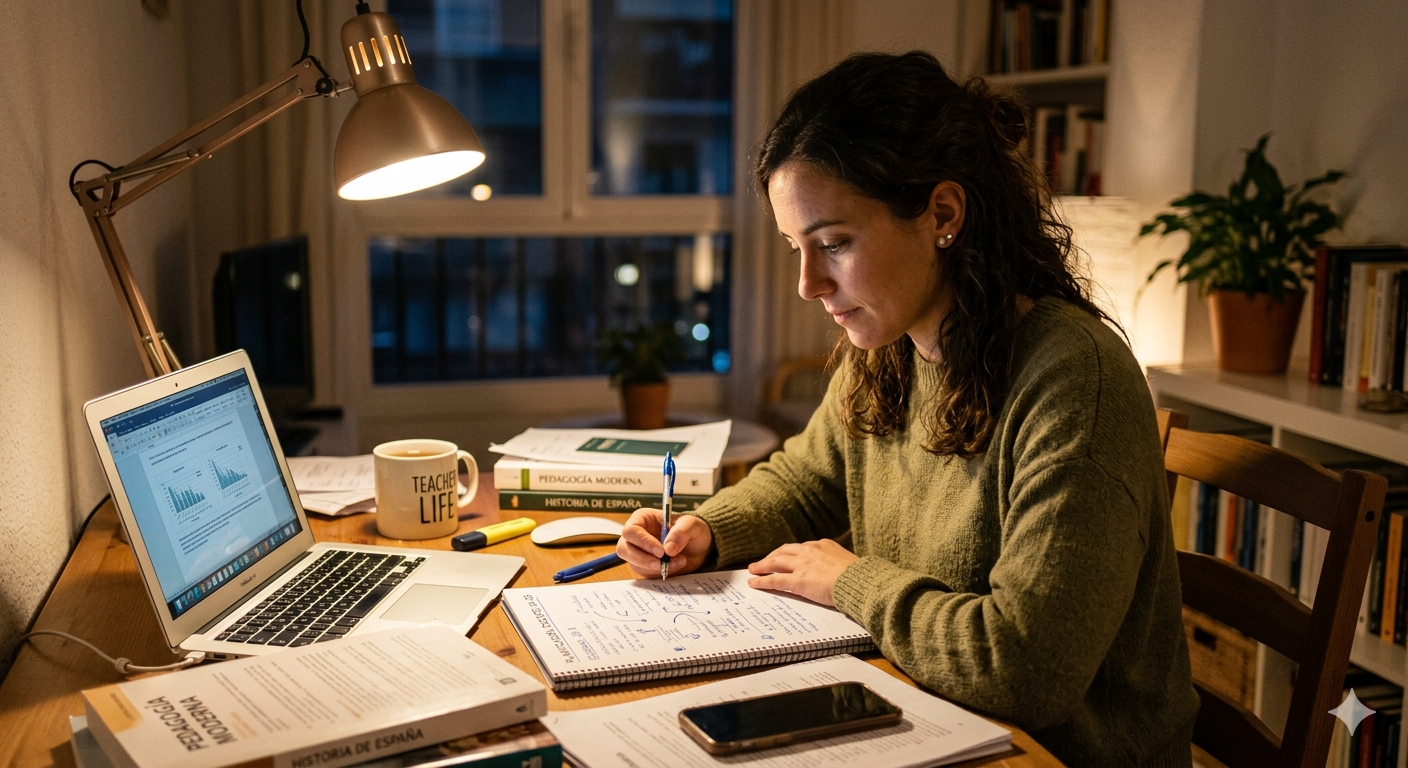 Docente preparando la oposición de Primaria usando inteligencia artificial con prompts de ChatGPT"