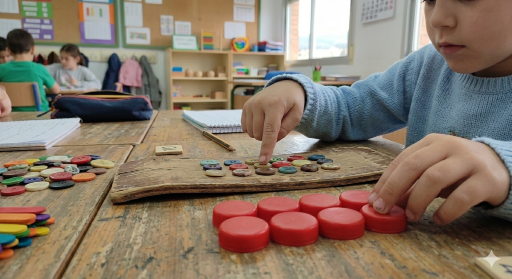 método ABN matemáticas Primaria palillos materiales cotidianos manipulativos cálculo abierto