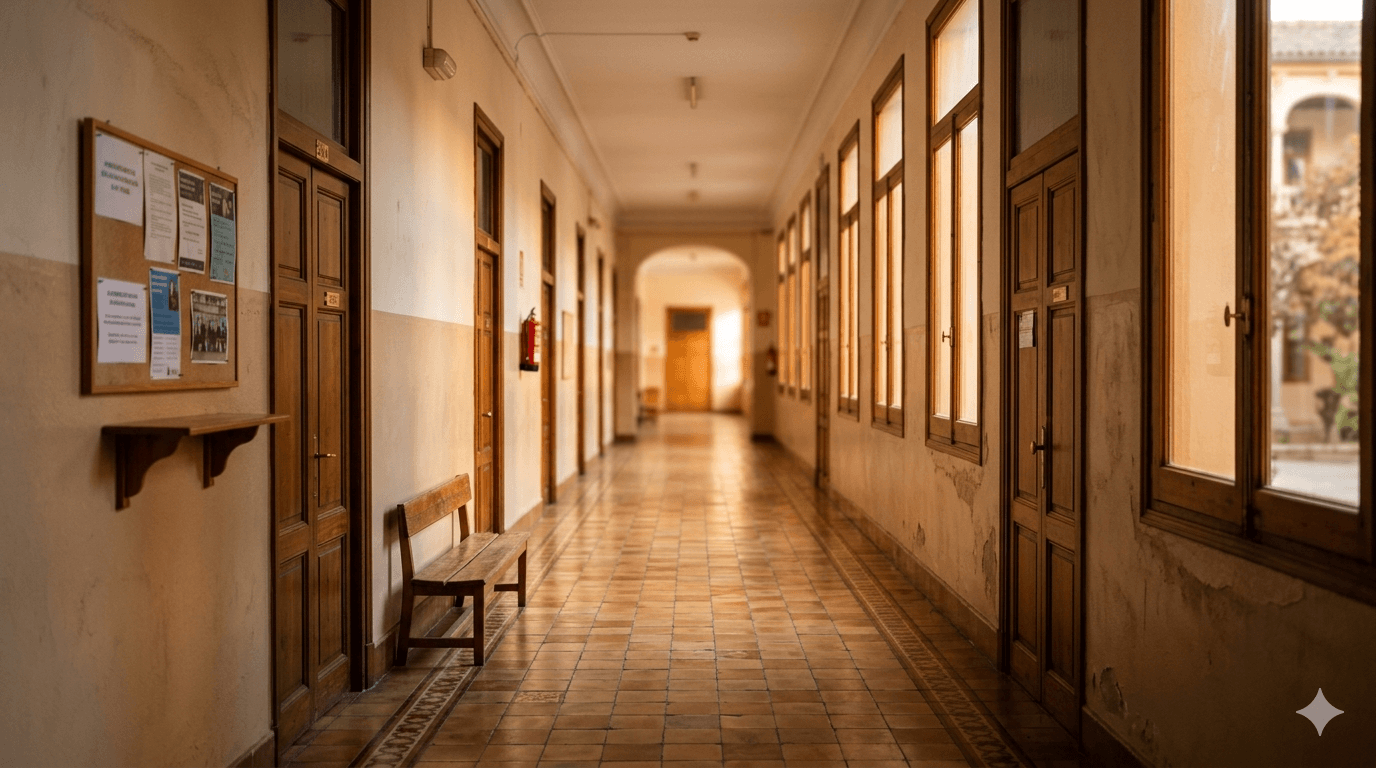 Agresiones al profesorado: pasillo escolar vacío al final de la jornada