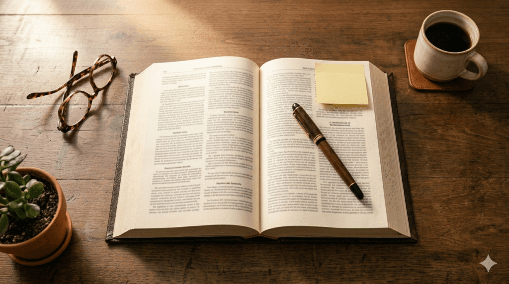 Manual del régimen disciplinario abierto sobre escritorio de equipo directivo